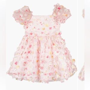 Rare Editions Pink Floral Appliqué Girls' Party Dress